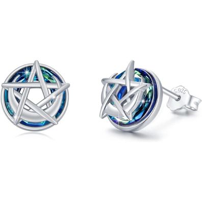 Trishula 925 Sterling Silber Ohrstecker mit Kristall, Mond und Sternen