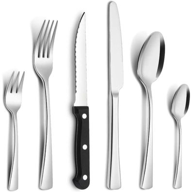 Bestdin 36-teiliges Edelstahl Besteck Set für 6 Personen mit Steakmessern