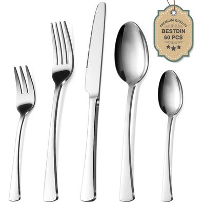 Bestdin Besteck Set 60-teilig für 12 Personen aus Edelstahl, spülmaschinenfest