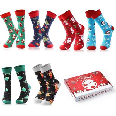 papasgix 6 Paar Weihnachtssocken für Damen und Herren, Baumwolle, Winter Warm