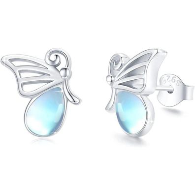 Trishula 925 Sterling Silber Ohrstecker mit Mondstein, Schmetterling Design