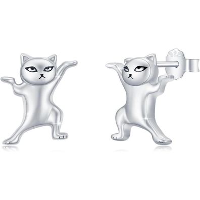 925 Sterling Silber Katzen Ohrstecker - Hypoallergen, Schmuck für Damen