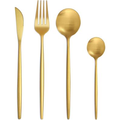 Bestdin Besteck Set 24-teilig für 6 Personen, Matt Gold, Edelstahl