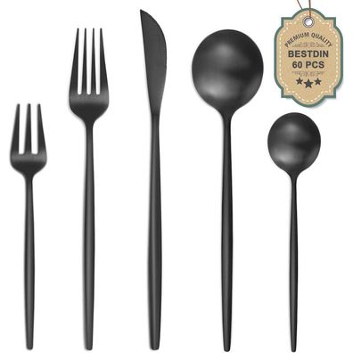 Bestdin Besteck Set 60-teilig für 12 Personen, Edelstahl, Hochglanzpoliert