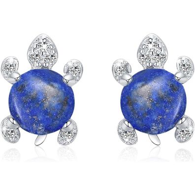 Trishula 925 Sterling Silber Schildkröte Ohrstecker mit Lapislazuli