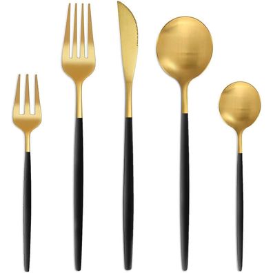Bestdin Besteck Set 30-teilig für 6 Personen, Schwarz Gold Matt, Hochwertiger