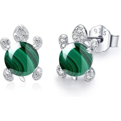 Trishula 925 Sterling Silber Schildkröte Ohrringe mit Malachit, hypoallergen