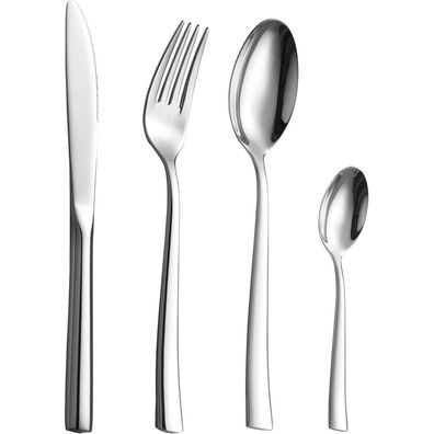Velaze 24-teiliges Besteckset Edelstahl für 6 Personen, spiegelpoliert, Silber