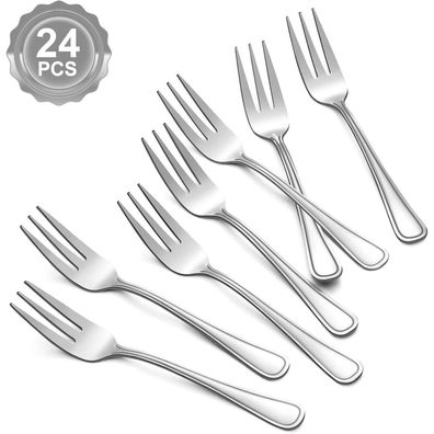 BEWOS 24er Set Dessertgabeln, 14,5 cm, Edelstahl, spülmaschinenfest, U-förmiger