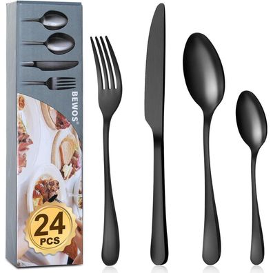 BEWOS 24-teiliges Besteckset für 6 Personen, matt-schwarz, Edelstahl
