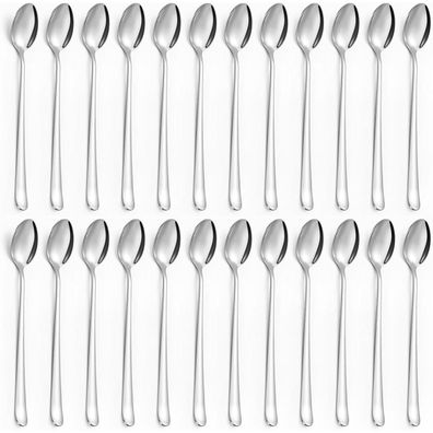 BEWOS Latte Macchiato Löffel Set 24 Stück, 19,7 cm Edelstahl Longdrinklöffel