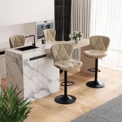 Hawthyhome Barhocker 4er Set, Höhenverstellbar, 360° drehbar, Khaki