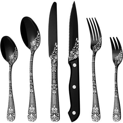 HONKKU 36-teiliges Besteck Set Schwarz für 6 Personen, Edelstahl mit