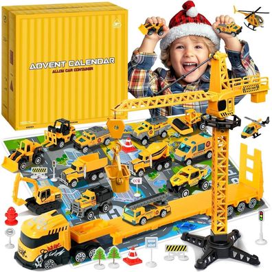 Adventskalender 2025 Baufahrzeuge aus Legierung für Kinderspielzeug, Auto-Sets