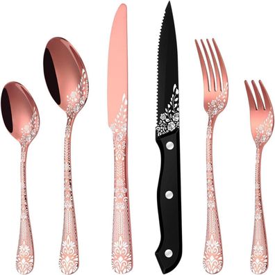 HONKKU 36-teiliges Besteck Set Roségold für 6 Personen, Edelstahl mit
