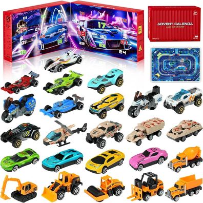 Adventskalender 2025: 24 Spielzeugautos aus Aluminiumlegierung für Kinder inkl