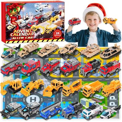 Adventskalender 2025: 24 Spielzeugautos aus Aluminiumlegierung für Kinder ab 3