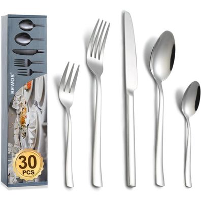 BEWOS Besteckset 30-teilig für 6 Personen aus Edelstahl, hochglanzpoliert