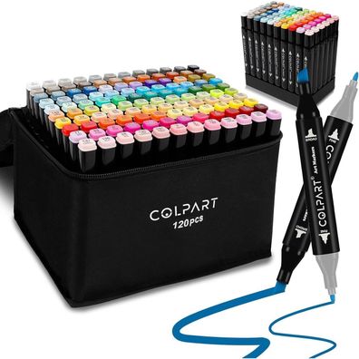 colpart Alkohol-Marker mit Doppelspitze, 120 Farben, Kunstmarker für Kinder und