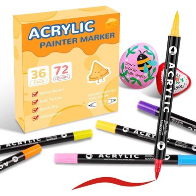 colpart Dual-Tip Acrylstifte Set, 72 Farben (36 Stifte mit je 2 Farben)