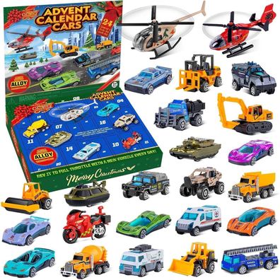Quanquer Adventskalender 2025 für Kinder - 24 Leichtmetall Spielzeugautos für