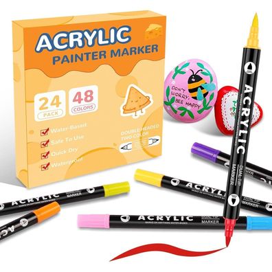 colpart Dual-Tip Acrylstifte Set (48 Farben) - Wasserfest & Vielseitig für
