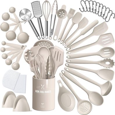 Terlulu 43-teiliges Silikon Küchenhelfer Set, Hitzebeständig, Khaki