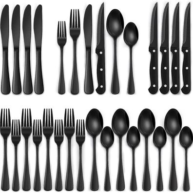Terlulu 36-teiliges Besteckset für 6 Personen, Schwarz, Edelstahl mit