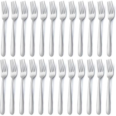 BEWOS Edelstahl Gabel Set 24 Stück, 20,7cm Tafelgabeln, Spiegelpoliert