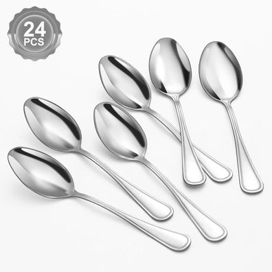 BEWOS 24er Suppenlöffel Set, 20,3cm Edelstahl Esslöffel, spiegelpoliert