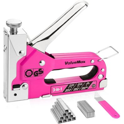 ValueMax 3-in-1 Handtacker Set (Rosa) mit 2000 Klammern & Klammerentferner