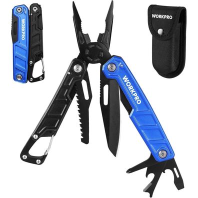 Workpro 11-in-1 Multifunktionswerkzeug, faltbar, Edelstahl, mit Karabiner