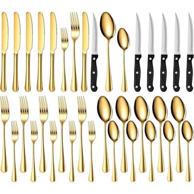 TAN REN Gold Besteck Set 36-teilig für 6 Personen, Elegantes Edelstahl