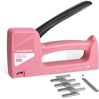Haushof Handtacker Tackerpistole Pink, inkl. 800 Klammern (Typ 53, 8mm) und