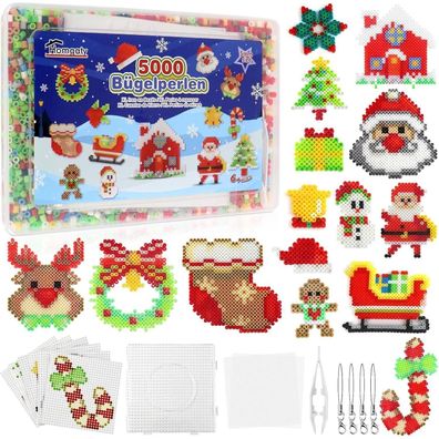 Homgaty 5000 Stück Bügelperlen Weihnachten 5mm mit Steckplatte und Zubehör für