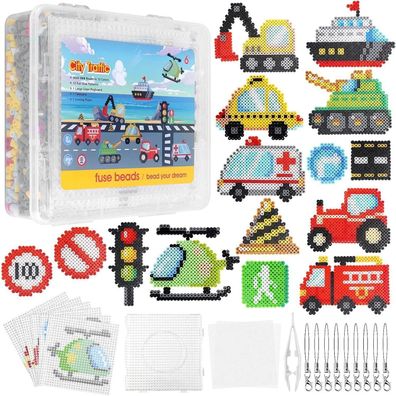 Homgaty 5000 Bügelperlen Vehicles Set, 5 mm Steckperlen mit 18 Mustern und