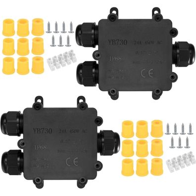 2 Stk. IP68 Wasserdichte 3-Wege Abzweigdose für Kabel 4-14mm, Außenkabel