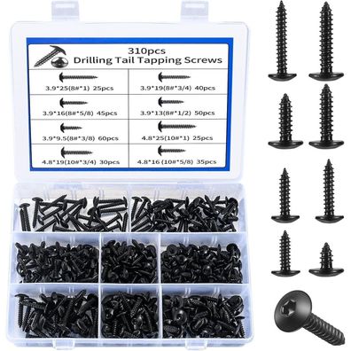Jttxiu 310 STK Blechschrauben Sortiment, M3,9 M4,8 Selbstschneidend Flachkopf