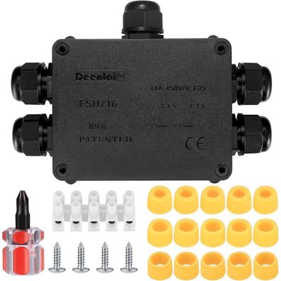 Jttxiu Abzweigdose IP68 Wasserdicht, 5-Wege Klemmdose für Kabel Ø4-12mm, Außen