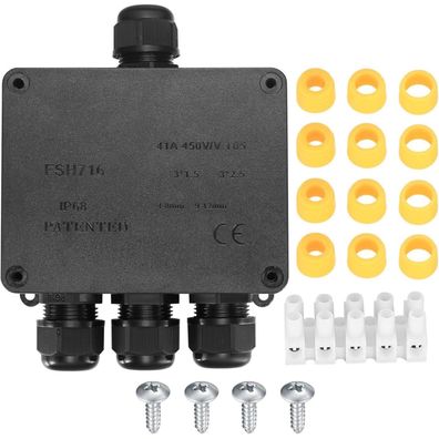 Jttxiu IP68 Wasserdichte Anschlussdose, 4 Wege Außenkabel Verbinder