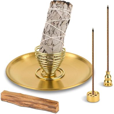 Slkijdhfb 5-in-1 Räucherstäbchenhalter Set mit 14cm Alu-Aschefänger für Palo