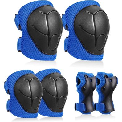 KUYOU Knieschoner Kinder Schoner Set 6 in 1 Schutzausrüstung für 3-7 Jahre, Blau
