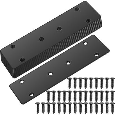 10x Flachverbinder Edelstahl 17x4,8cm Schwarz - Lochplatten Metallverbinder für