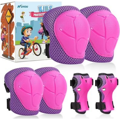 KUYOU Kinder Schoner Set 6-in-1 Schutzausrüstung für 3-7 Jahre, Rosa/Lila