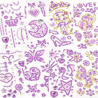Weysoo Glitzersteine Selbstklebend, 8 Blätter Bunte Acryl Strasssteine Sticker