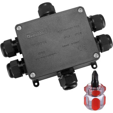 Jttxiu IP68 Wasserdichte Abzweigdose für Ø4mm-14mm Rundkabel, 6-Wege