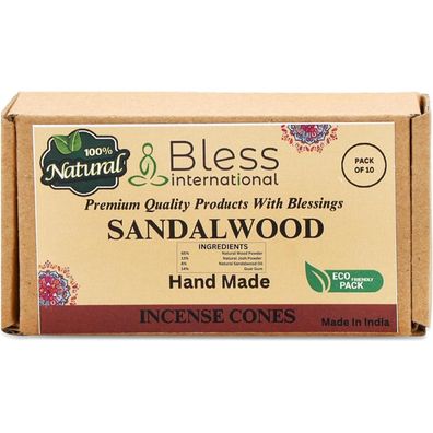 Bless International Sandelholz Räucherkegel - Handgetaucht, Bio, Chemiefrei, 10