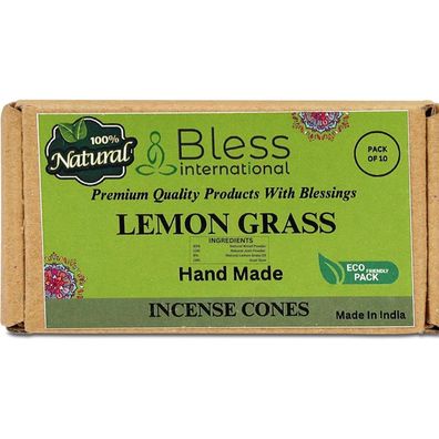 Bless International Lemongras Räucherkegel - Handgetaucht, Bio, Chemiefrei für