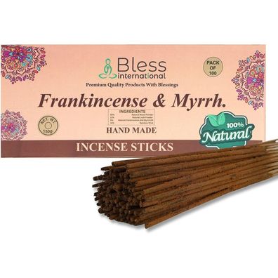 Räucherstäbchen Weihrauch & Myrrhe, 100% natürlich, handgefertigt, 100 Stück