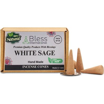 Bless International White Sage Räucherkegel - Handgetaucht, Bio, Chemiefrei für